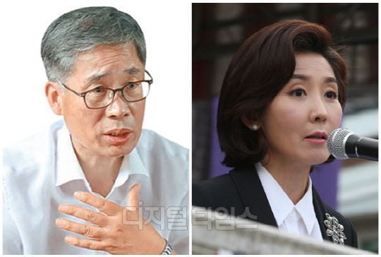 신평 변호사(왼쪽)와 나경원 저출산고령사회위원회 부위원장. <디지털타임스 DB, 연합뉴스>